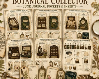 Victorian Botanical Junk Journal Pockets & Inserts, Printable Kit