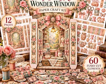 Vintage Sewing Room Wonder Window Paper Craft Kit, Victorian 3D Scene (Digital Download)