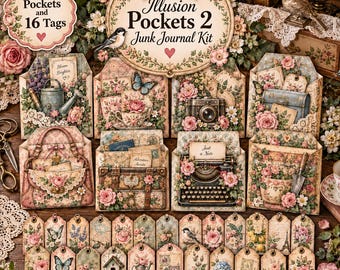 Shabby Chic Illusion Pockets 2 Junk Journal Kit, Vintage Ephemera (Digital Download)