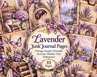 Lavender Junk Journal Pages, Vintage Purple Botanical Scrapbook Paper (Digital Download)