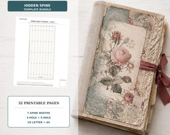 Junk Journal Hidden Spine Template Bundle, 7 Sizes, US Letter and A4 Printable PDF