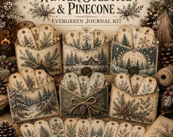 Winter Solstice Pinecone Journal Kit, Evergreen Paper Craft (Digital Download)