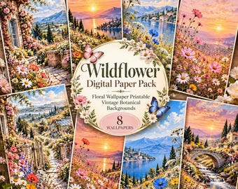 Wildflower Digital Paper Pack, Cottagecore Floral Backgrounds (Digital Download)