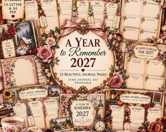 2027 Junk Journal Kit, Vintage Memory Planner, Shabby Chic Scrapbook (Digital Download)
