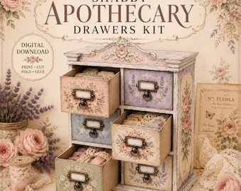 Shabby Chic Apothecary Drawers Kit: French Floral Papercraft Cabinet (Digital Download)