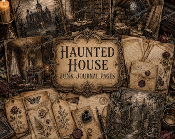 Haunted House Junk Journal Pages, Gothic Halloween Printable Kit (Digital Download)