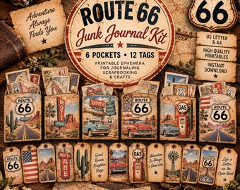 Route 66 Junk Journal Kit, 1950s Americana Ephemera (Digital Download)