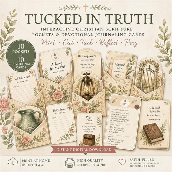 Christian Scripture Pockets & Devotional Cards, Bible Journaling Kit (Digital Download)