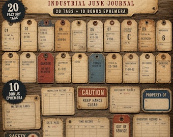 Vintage Factory Tags, Industrial Junk Journal Ephemera (Digital Download)