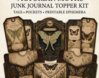 Victorian Moth Junk Journal Topper Kit, Entomology Ephemera, Dark Academia Craft (Digital Download)
