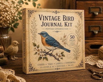 Vintage Bird Journal Kit | Shabby Ephemera, Cards, Tags (Digital Download)