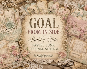 Shabby Chic Junk Journal Pockets & Tags, Pastel Floral Paper Craft (Digital Download)