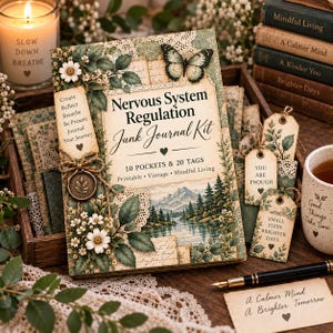 Skräpjournalkit för reglering av nervsystemet | Vintage botaniska fickor och etiketter (digital nedladdning)