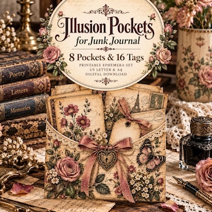 Poetcore Illusion Pockets för skräpjournal, vintage litterärt efemera (digital nedladdning)