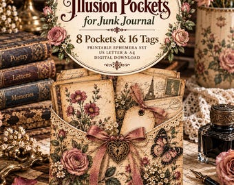 Poetcore Illusion Pockets for Junk Journal, Vintage Literary Ephemera (Digital Download)