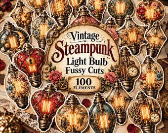 100 Steampunk Light Bulb Fussy Cuts, Vintage Ephemera (Digital Download)