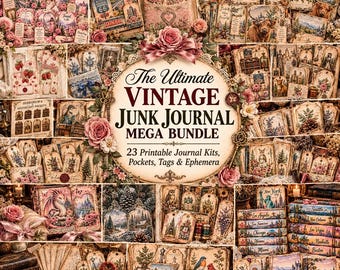 Ultimate Vintage Junk Journal Bundle, 23 Themes, Ephemera, Tags, Pockets (Digital Download)
