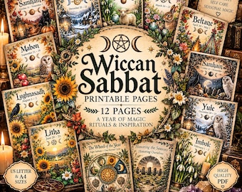 Wiccan Sabbat Printable Papers, Vintage Witch Journal Pages, Wheel of Year Grimoire (Digital Download)