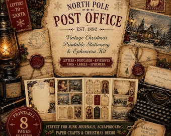 Victorian Christmas Junk Journal Kit, North Pole Post Office Ephemera (Digital Download)