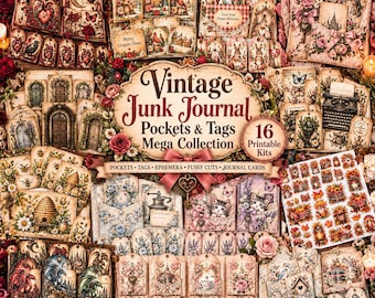 Vintage Junk Journal Pockets & Tags Mega Collection, 16 Printable Kits (Digital Download)