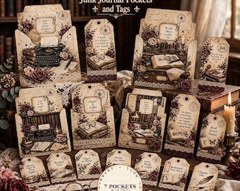 Dark Academia Book Lover Hidden Paperclip Pockets, Vintage Library Junk Journal Kit (Digital Download)