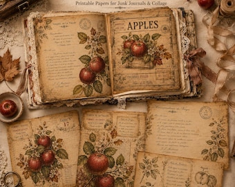 Vintage Apple Orchard Junk Journal Papers, Autumn Collage (Digital Download)