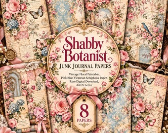 Shabby Botanist Junk Journal Papers, Victorian Floral Scrapbook (Digital Download)