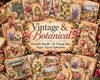 Vintage Botanical Junk Journal Bundle | 24 Coordinated Kits, Tags, Ephemera (Digital Download)