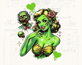 Zombie Pin Up PNG: Halloween Horror Clip Art (Digital Download)