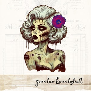 Glam Zombie Bombshell PNG: Halloween Horror Clip Art