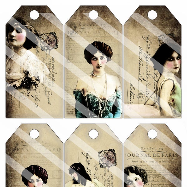 Grungy Victorian Beauties CARTE POSTALE Hang Tags/Instant Digital Download/Collage Sheet