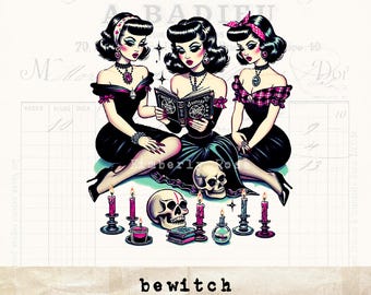 Kitsch Witches Clip Art PNG: Halloween Spell Book (Digital Download)
