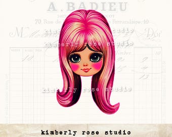 Mod Girl Clip Art: Hot Pink Hair PNG Image (Digital Download)