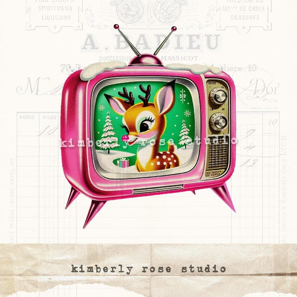 Retro TV Rudolph Clip Art, Kitschmas PNG Image