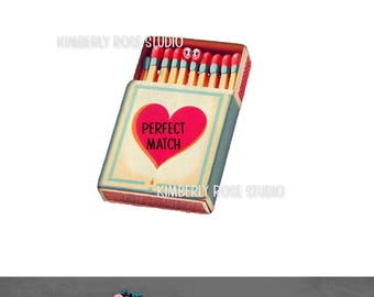 Retro Matchbook Valentine's Day Clip Art (PNG)