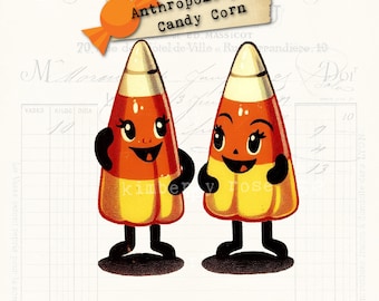 Retro Anthropomorphic Candy Corn Png / Collage Sheet/Junk Journal Halloween/Printable Halloween/Halloween Clip Art/Candy Corn