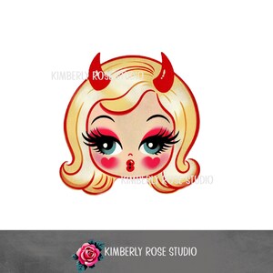 Imagen prediseñada de San Valentín con cabeza de niña diabólica y kitsch PNG/Imagen prediseñada de San Valentín