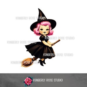 Retro Witch riding on Broomstick Png / Collage Sheet/Junk Journal Halloween/Printable Halloween/Halloween Clip Art/Retro Witch