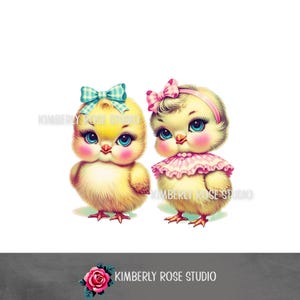 2 Easter Chicks Kitsch Clip Art /Shabby Easter PNG/Easter Clip Art