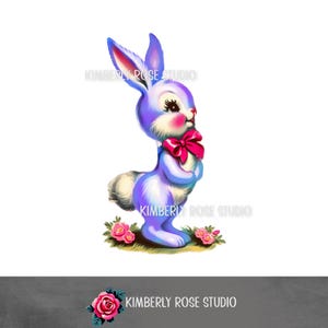 Purple Easter Bunny Kitsch Clip Art /Shabby Easter PNG/Easter Clip Art