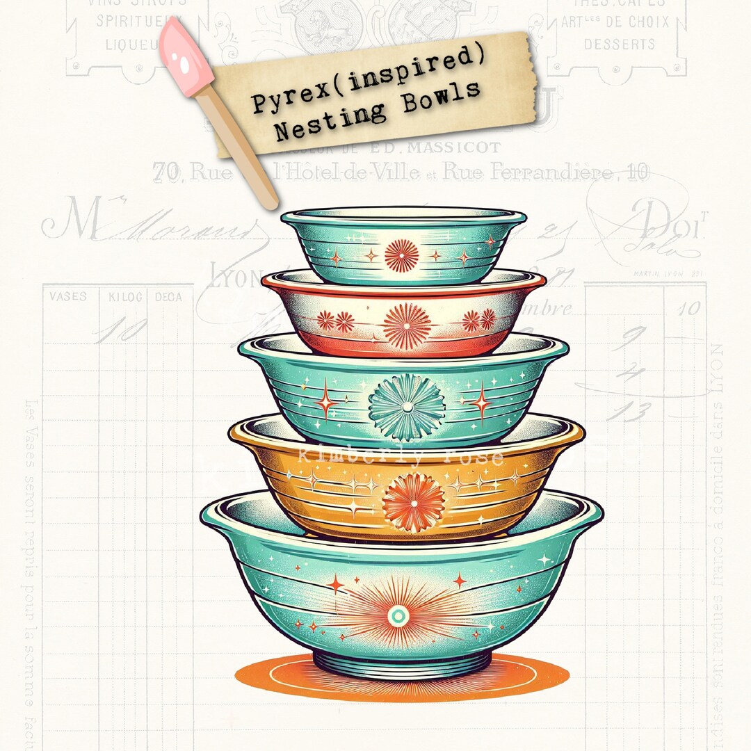 Pyrex Inspired Nesting Bowls Clip Art: Collage Image (PNG) - Etsy UK