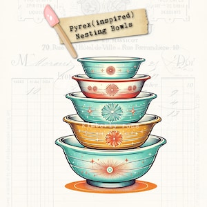 Orange Turquoise Pyrex Inspired Nesting Bowls Clip Art for Collage/Junk Journal/Fussy Cuts/Png Image/Pyrex Clip Art No 5