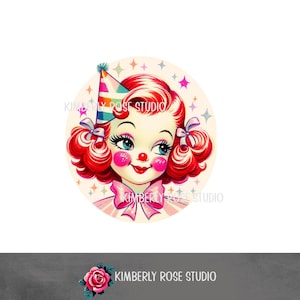 Clip art de payaso de fiesta kitsch retro con confeti brillante/cortes delicados/imagen PNG/clip art de cumpleaños n.° 2