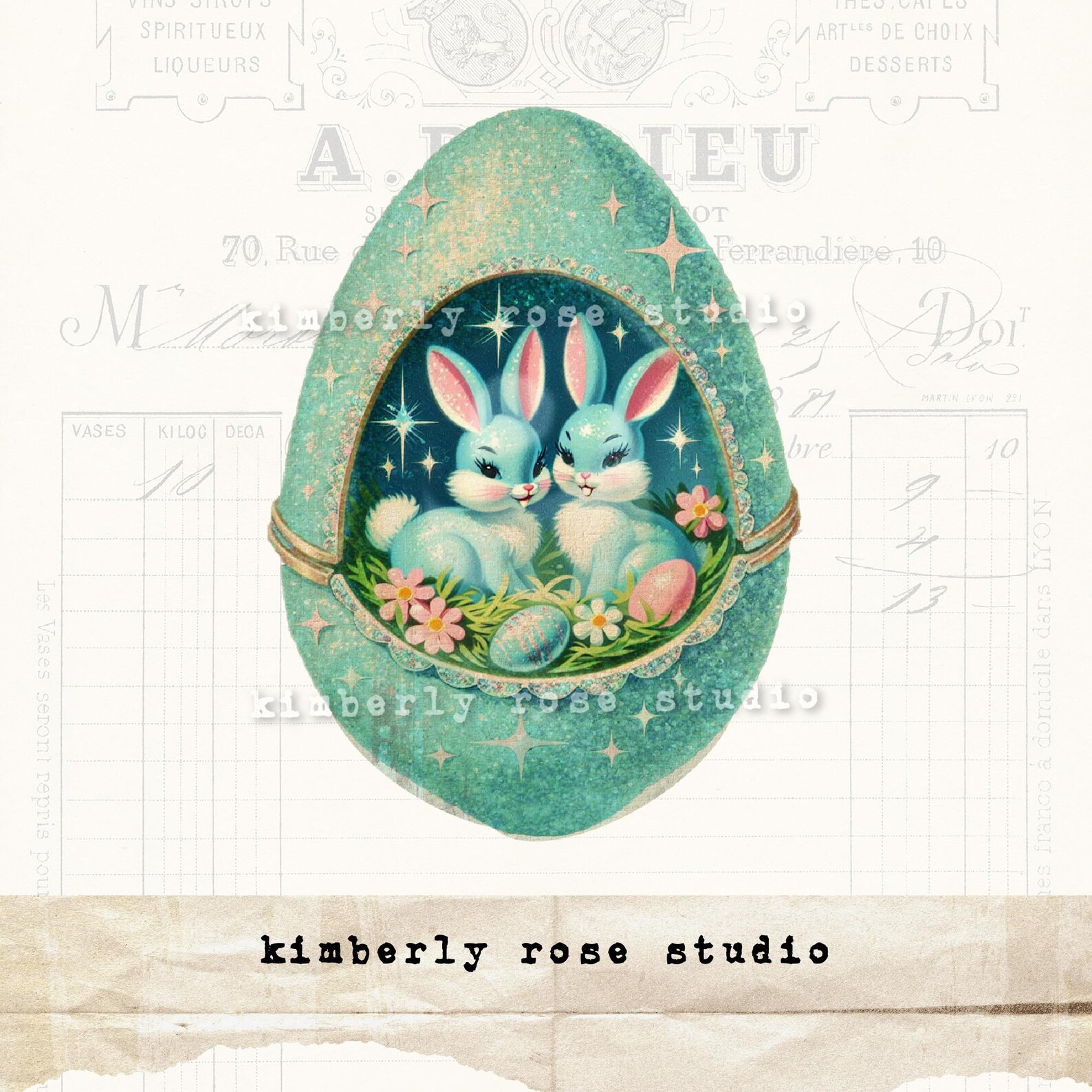 Kitsch Easter Bunny Diorama Clip Art: Aqua Egg PNG (digital Download ...