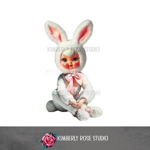 White Bunny Knee Hugger Doll Kitschy Clip Art /Easter PNG/Easter Clip Art