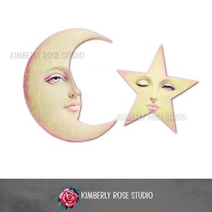 Paper Crescent Moon and Star Clip Art/PNG Man in the Moon