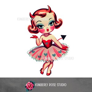Retro Devil Girl Valentine's Day Clip Art PNG (Digital Download)