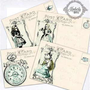 Alice au pays des merveilles lunatique cartes postales-cartes/étiquettes/Labels/Journal-Digital Collage feuille-Instant Digital Download