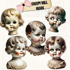 Creepy Baby Doll Heads PNG Clipart: Grungy Halloween Images (Digital Download)