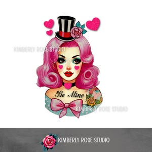 Kitsch Circus Girl "Be Mine" Valentijnsdag illustraties PNG-afbeelding/Valentijnsdag illustraties
